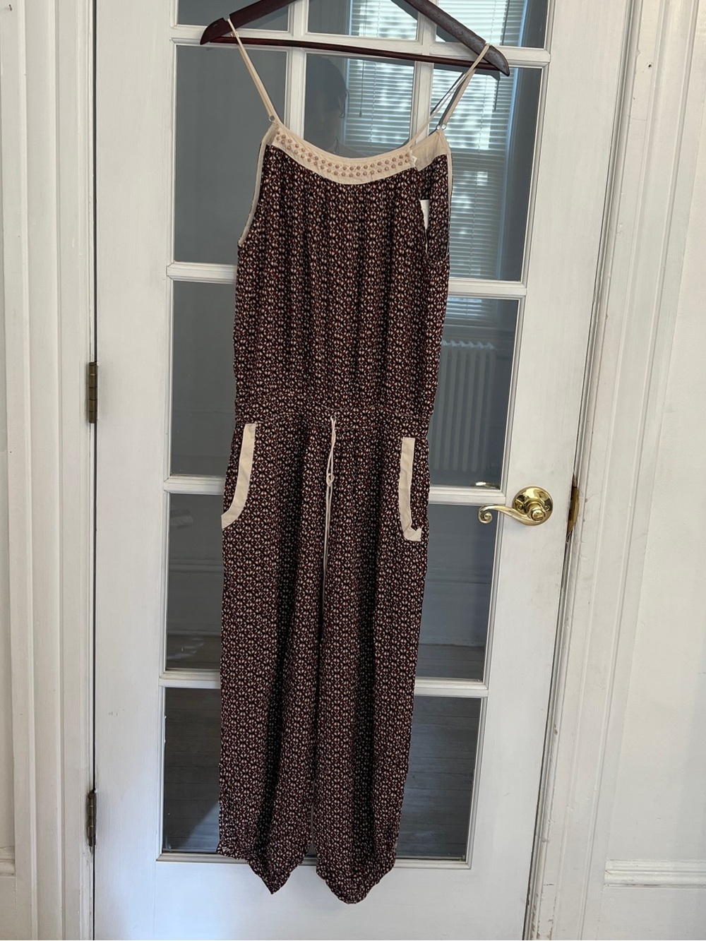 FLANNEL Women’s Brown Floral Print Sleeveless Casual Jumpsuit Size M